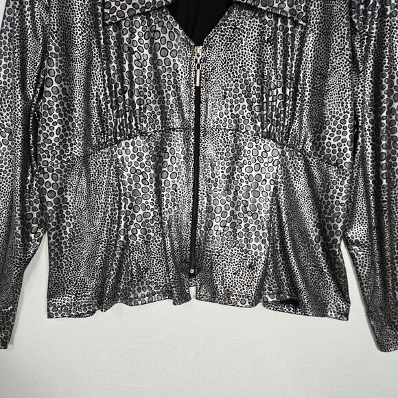 Artex Fashions Jacket Sz 2X Black Silver Metallic Animal Print Slinky Zip Up - Picture 4 of 14